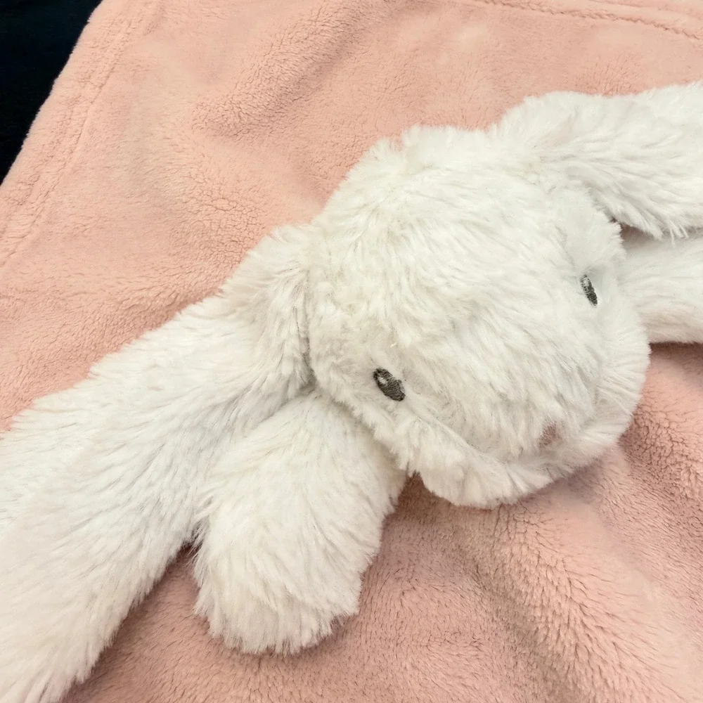 Blankets & Beyond Security Blanket Baby Pink White Bunny Rabbit Plush Lovey